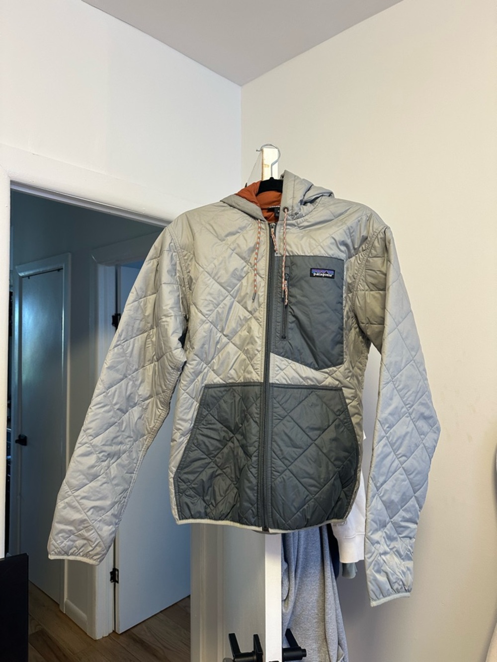 Patagonia Quilted Hooded Jacket in Light Gray